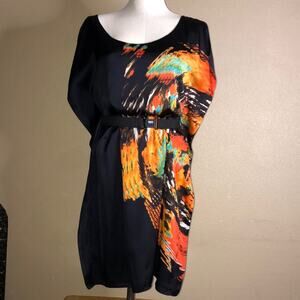 Wayne by Wayne Cooper Preppy Goth Artsy Black Orange Shift Dress 10
